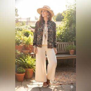 Jessica Howard Petite Floral Tapestry Jacket Frog Closure Bohemian Chic Size 18P